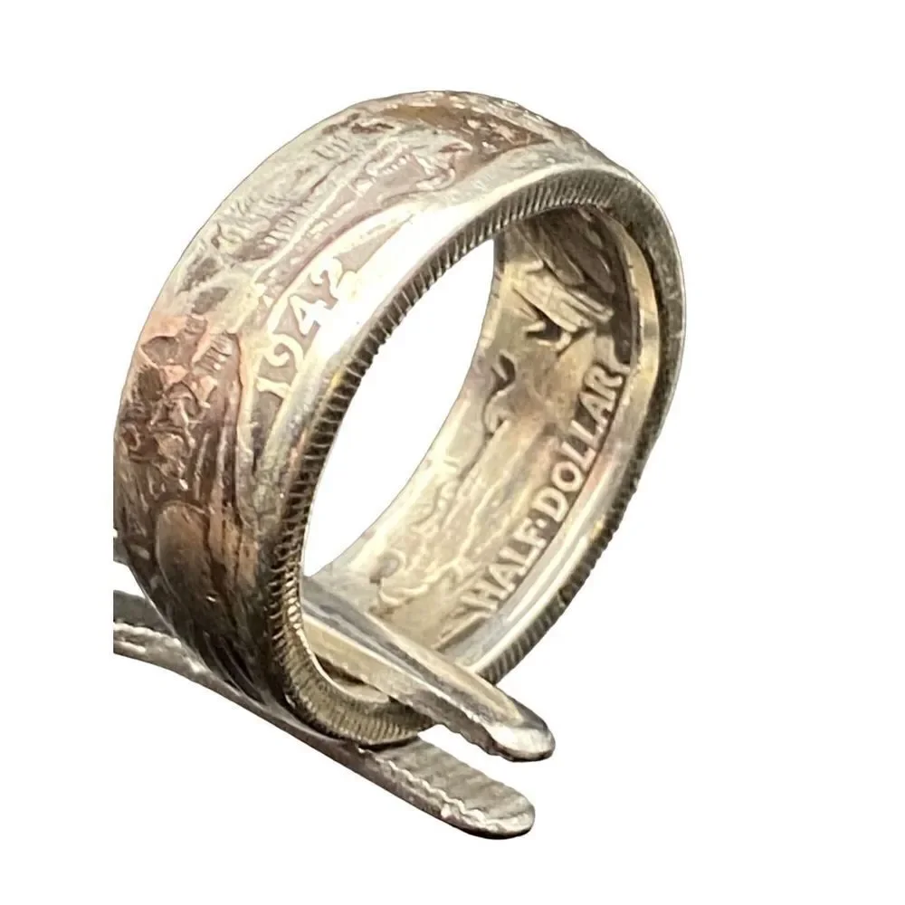 Vintage 1942 Walking Liberty Silver Half Dollar Coin Ring